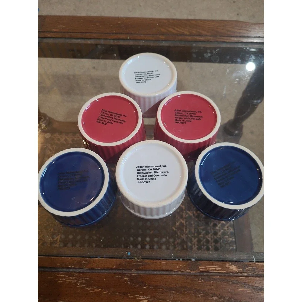 6 Ramekins with Lids 4 oz Oven, Microwave, Freezer, Diswaher Safe Multi Color